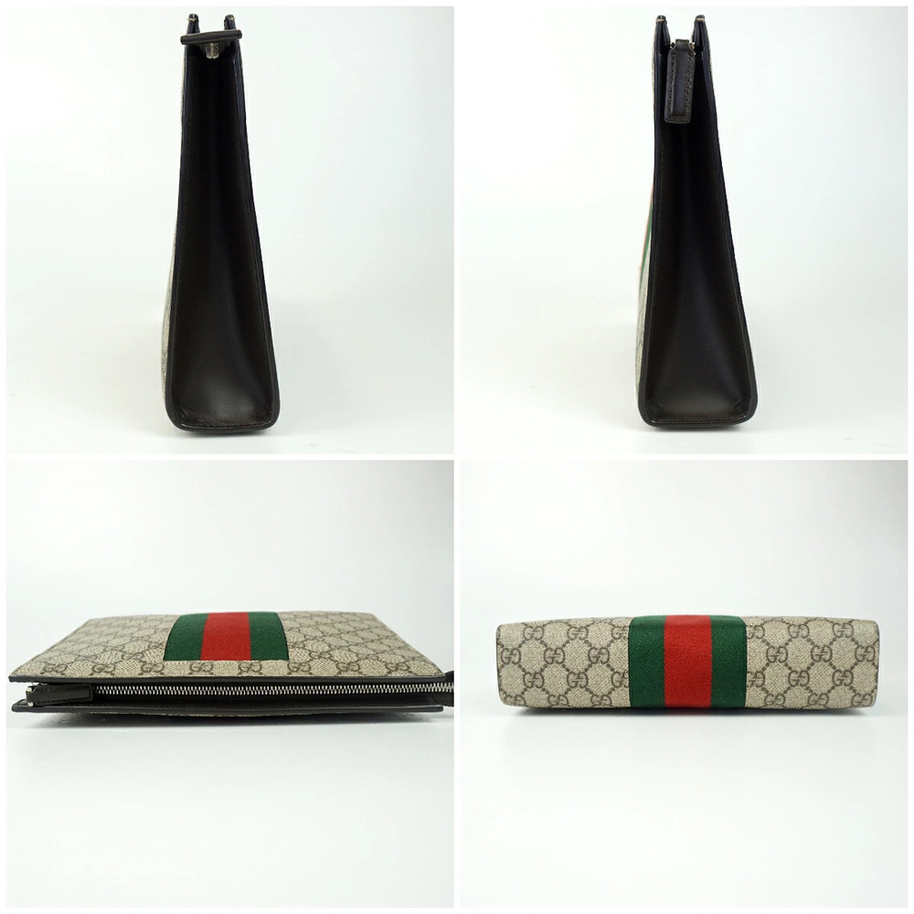 Gucci Clutch Cream Sherry Shoulder Bag Brown GG Beige Brown Tan
